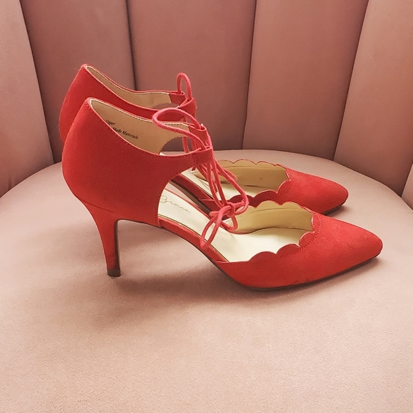 Amelia Grace Scalloped Tie Red Heels 7 - Picture 3 of 8